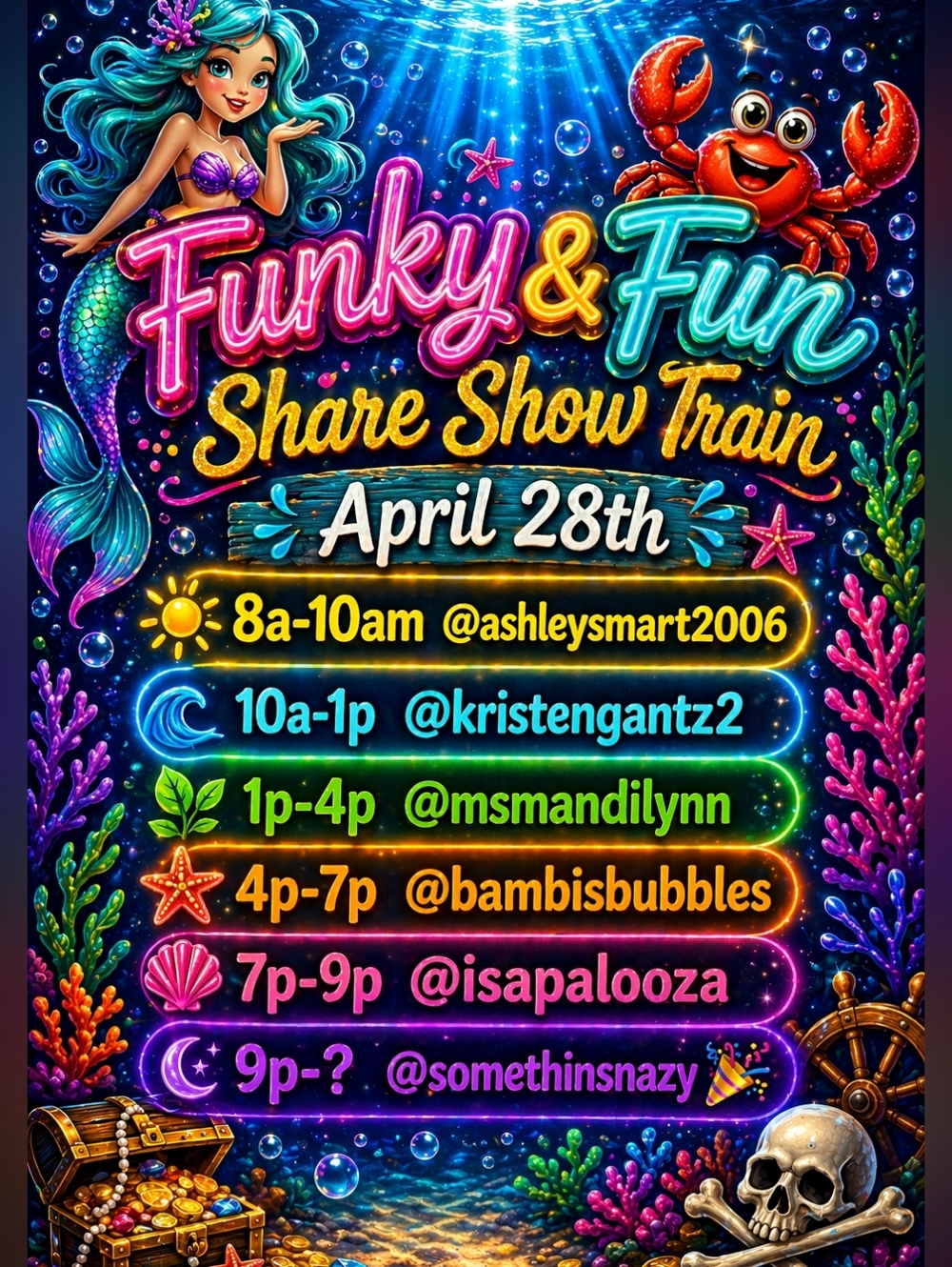 Funky & Fun Share Show Train 8am- 11:30pm Or Later!